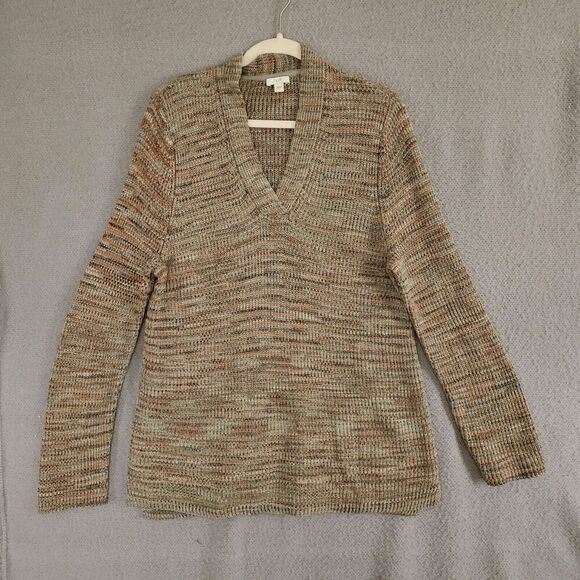 J Jill Women's Multi Colored V Neck Long Sleeve Knit Sweater Large L - Picture 1 of 5